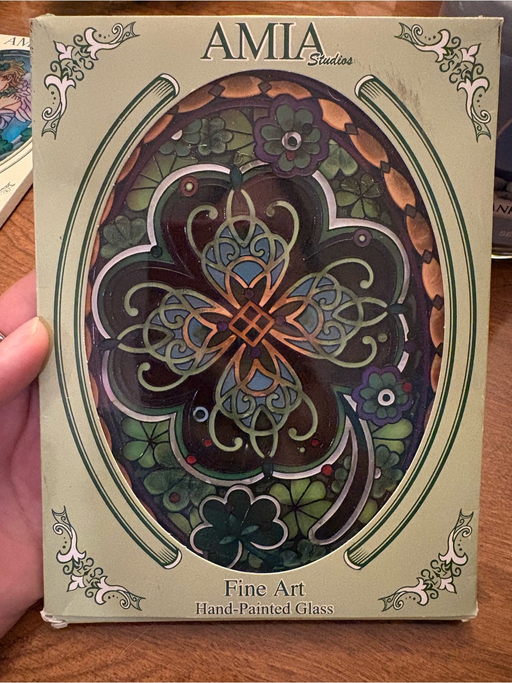 AMIA Studios Hand-Painted Glass Wall Art - Green Multicolor Celtic Motif